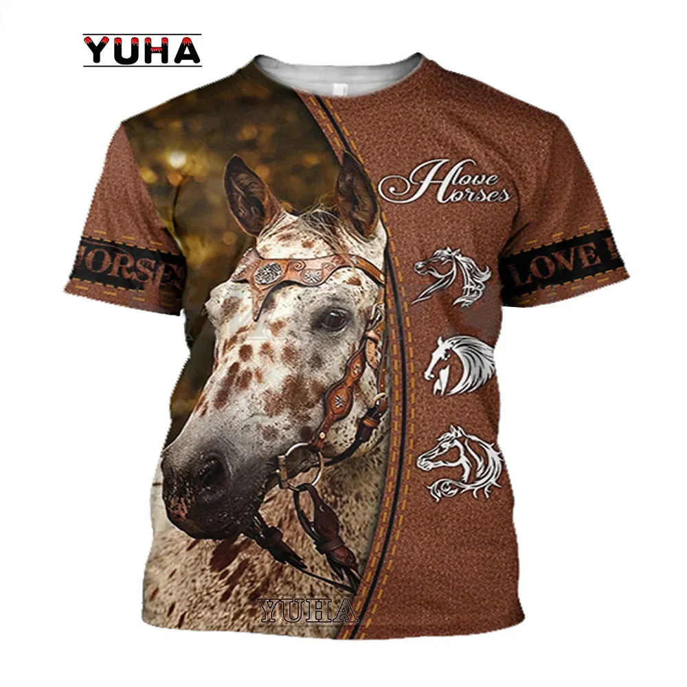 Xxs-lrge 3D Horse  Unisex  Large Loose O-Neck  Casual Short Sleeve T.