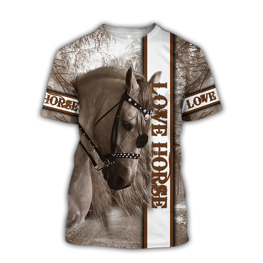 Xxs-lrge 3D Horse  Unisex  Large Loose O-Neck  Casual Short Sleeve T.