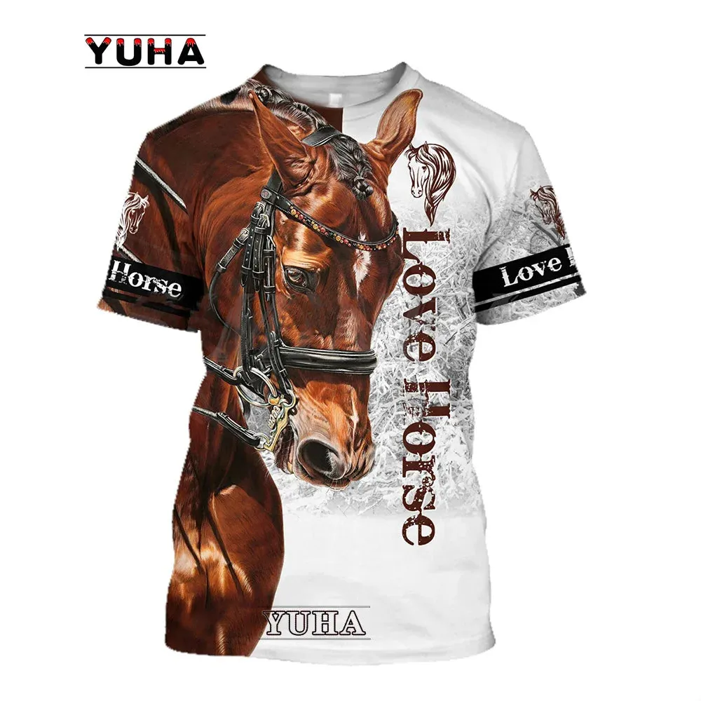 Xxs-lrge 3D Horse  Unisex  Large Loose O-Neck  Casual Short Sleeve T.