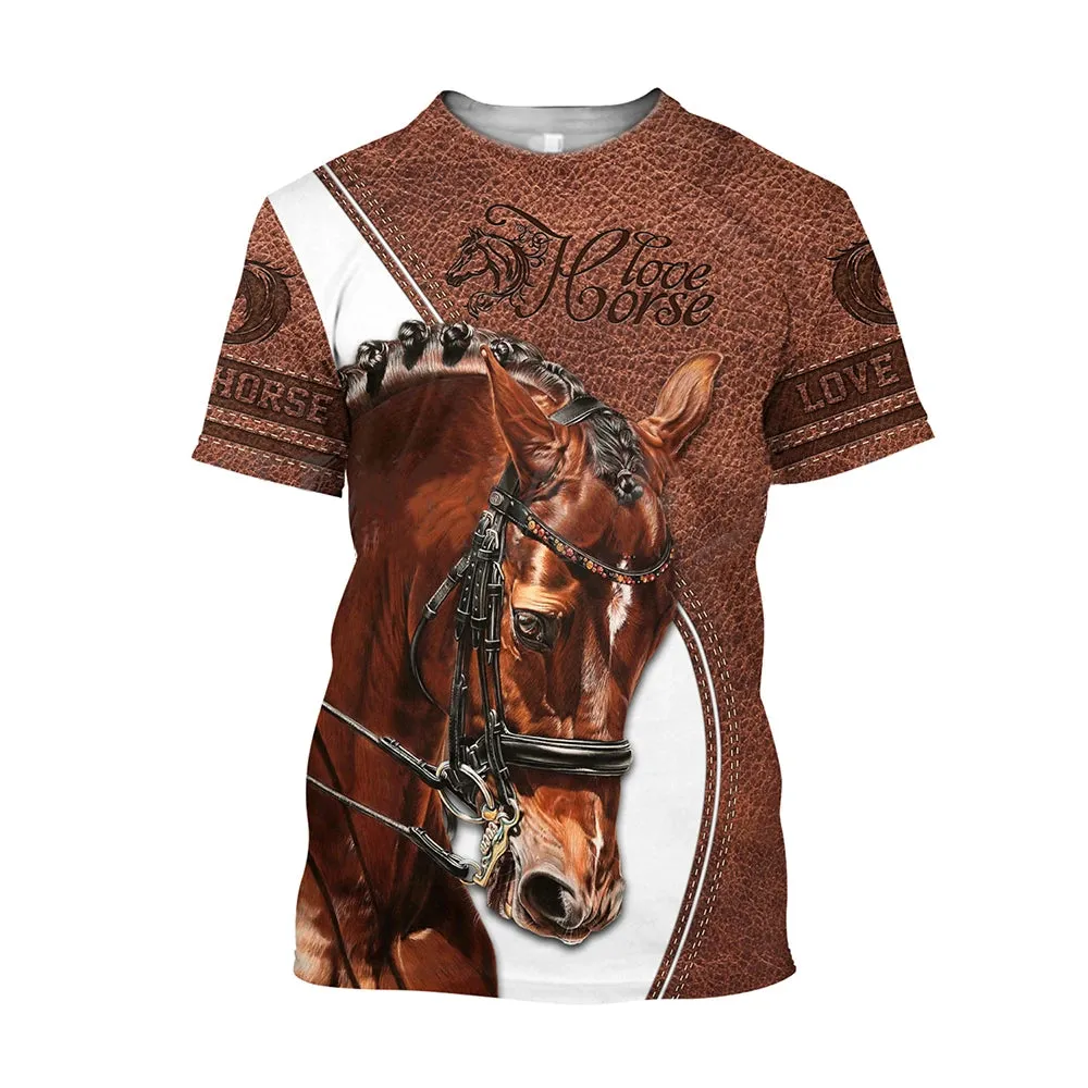 Xxs-lrge 3D Horse  Unisex  Large Loose O-Neck  Casual Short Sleeve T.