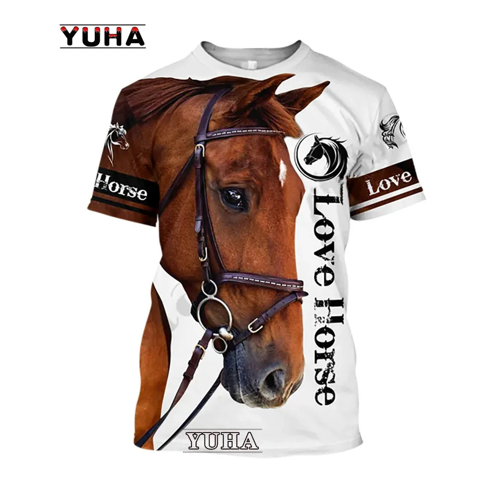 Xxs-lrge 3D Horse  Unisex  Large Loose O-Neck  Casual Short Sleeve T.