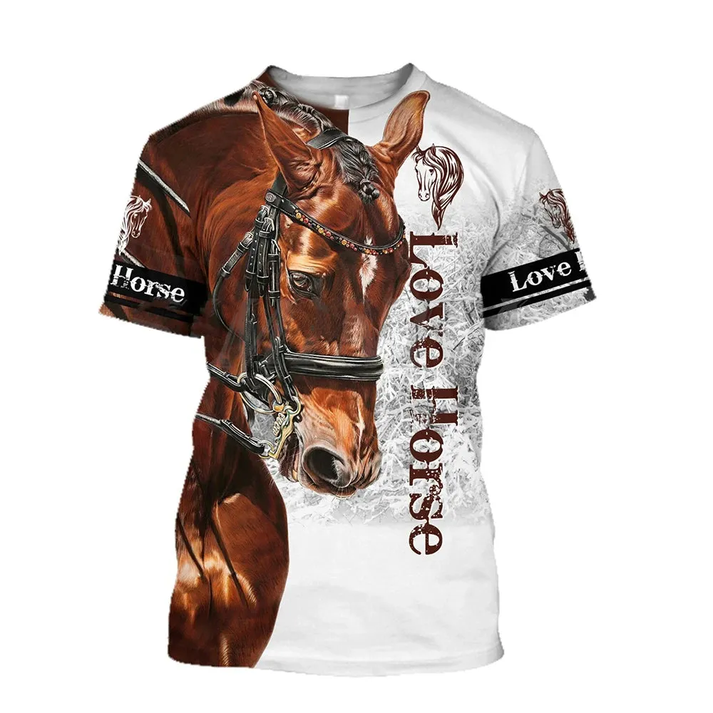 Xxs-lrge 3D Horse  Unisex  Large Loose O-Neck  Casual Short Sleeve T.