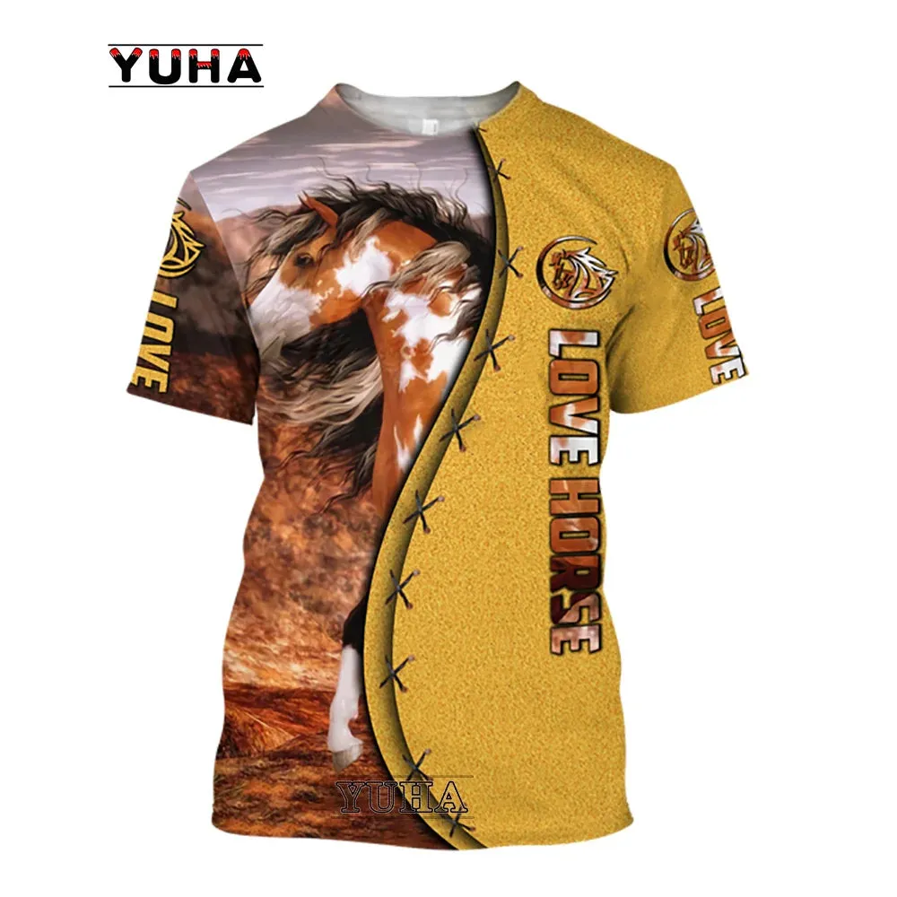 Xxs-lrge 3D Horse  Unisex  Large Loose O-Neck  Casual Short Sleeve T.