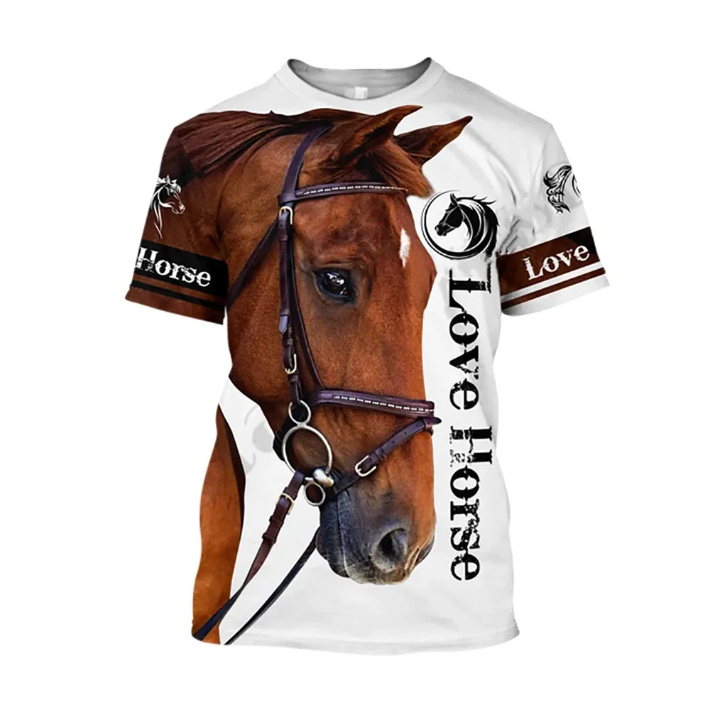 Xxs-lrge 3D Horse  Unisex  Large Loose O-Neck  Casual Short Sleeve T.