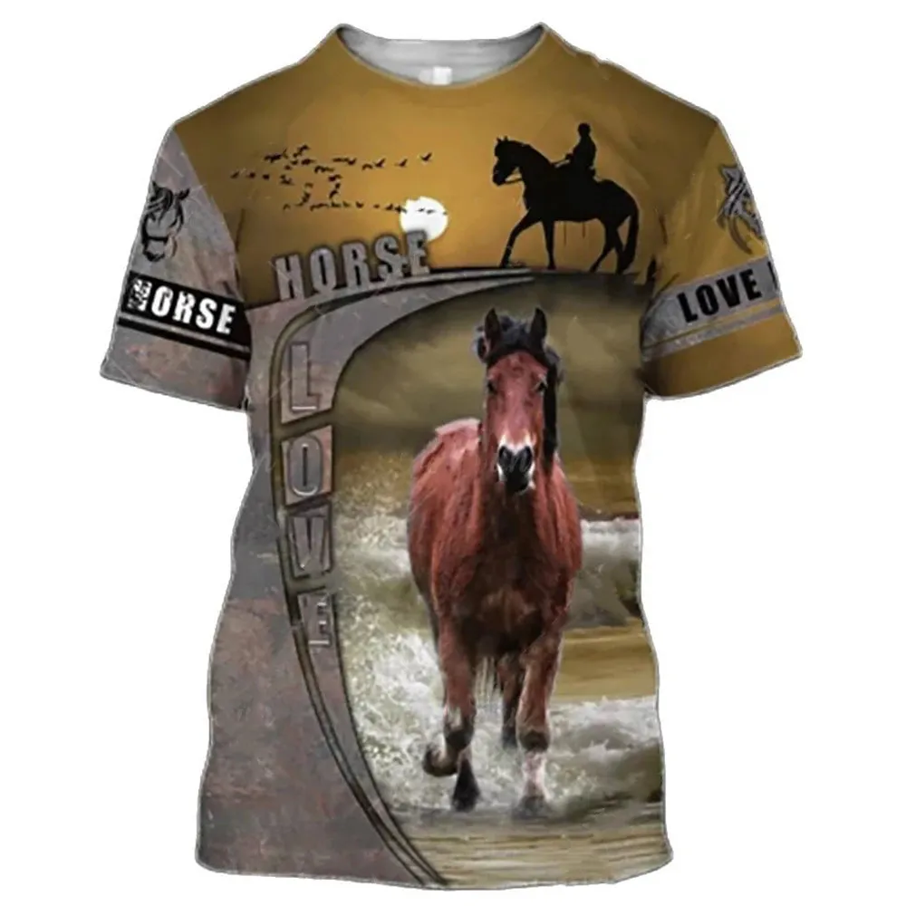 Xxs-lrge 3D Horse  Unisex  Large Loose O-Neck  Casual Short Sleeve T.