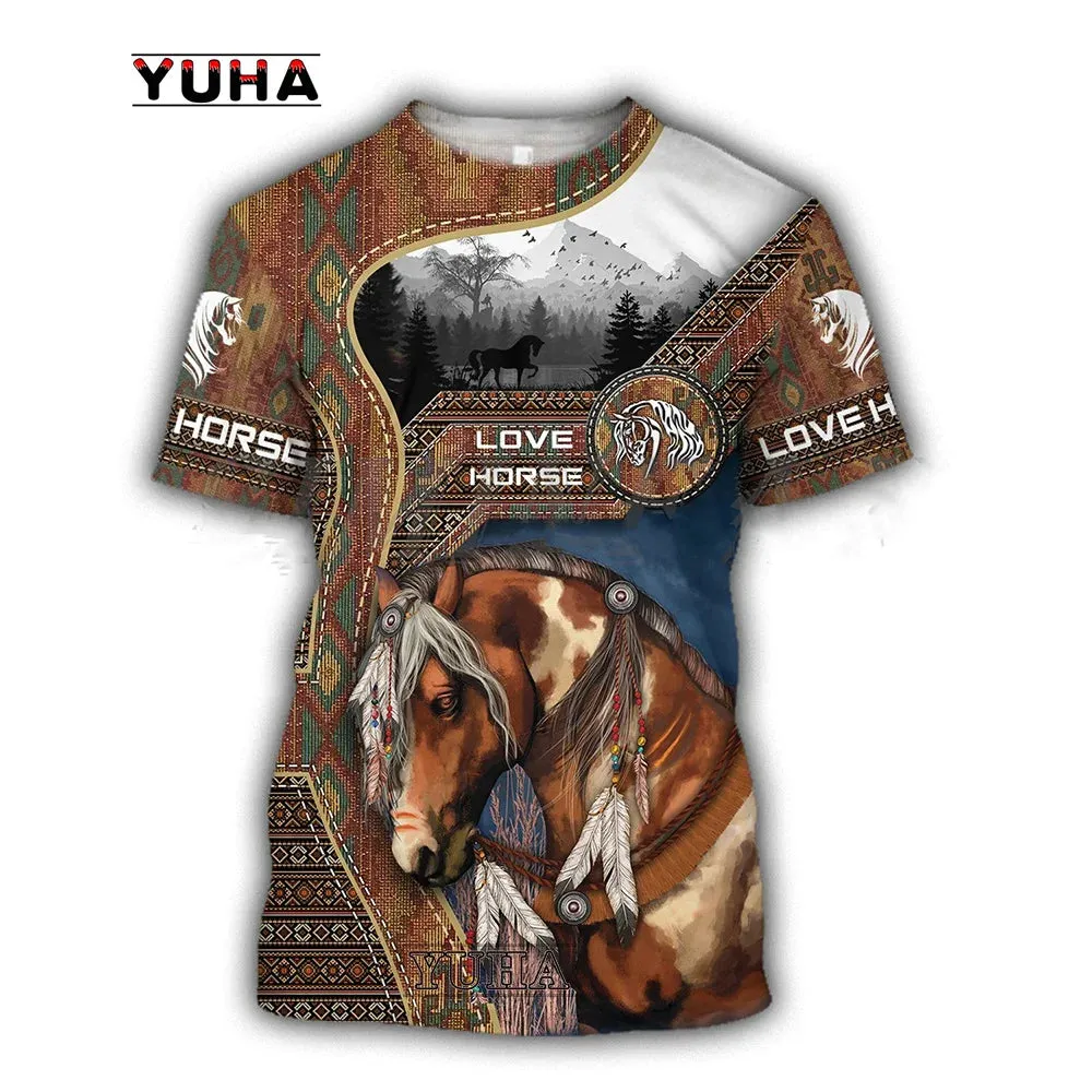 Xxs-lrge 3D Horse  Unisex  Large Loose O-Neck  Casual Short Sleeve T.