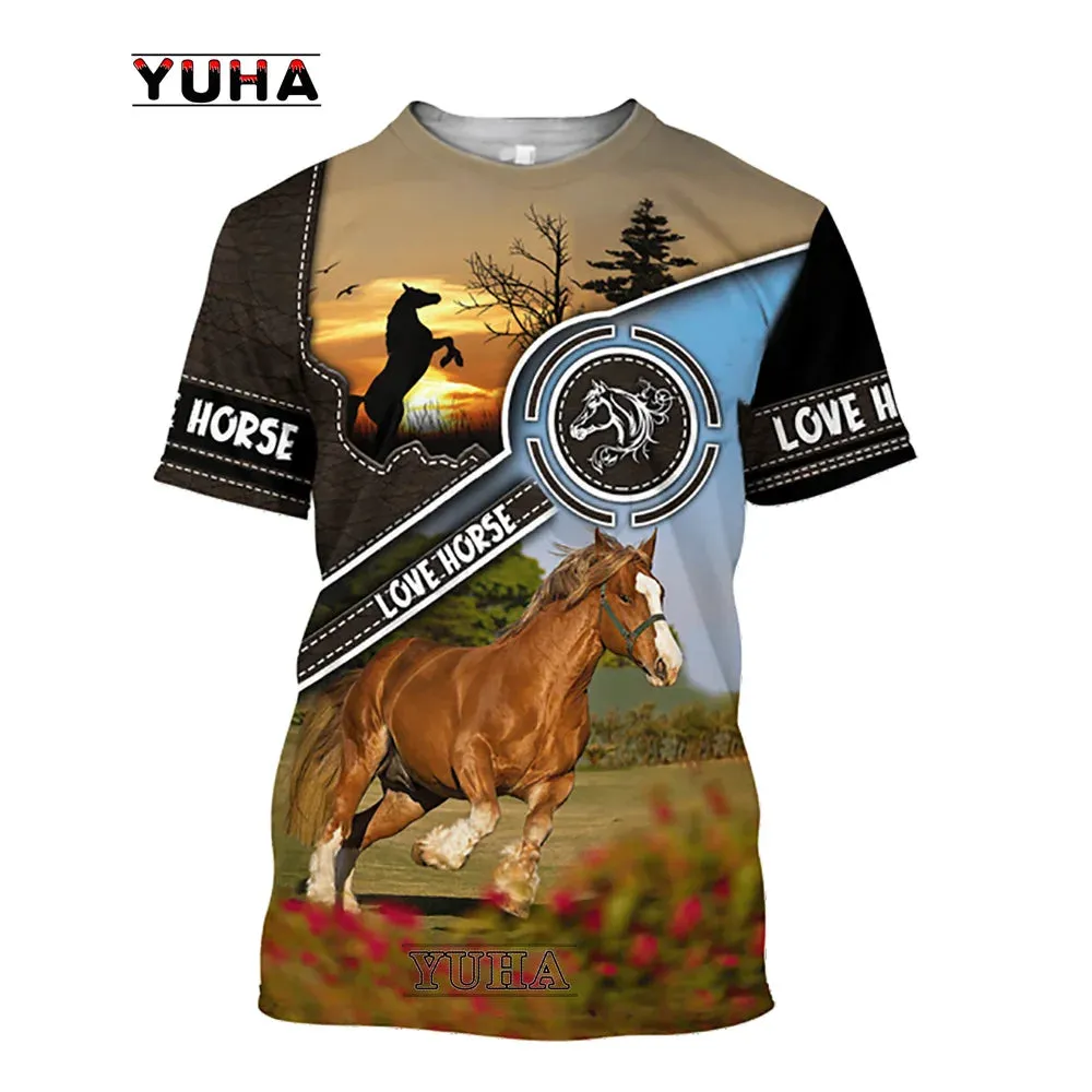 Xxs-lrge 3D Horse  Unisex  Large Loose O-Neck  Casual Short Sleeve T.