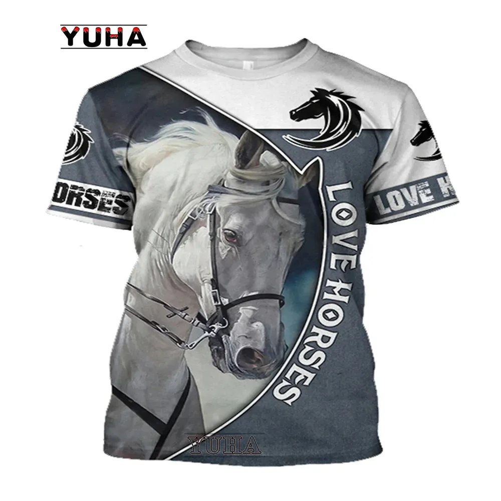 Xxs-lrge 3D Horse  Unisex  Large Loose O-Neck  Casual Short Sleeve T.