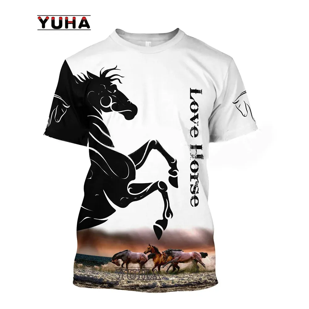 Xxs-lrge 3D Horse  Unisex  Large Loose O-Neck  Casual Short Sleeve T.