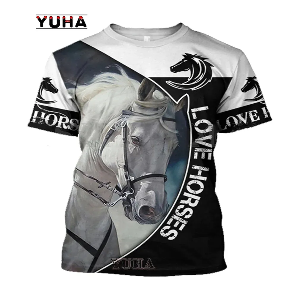 Xxs-lrge 3D Horse  Unisex  Large Loose O-Neck  Casual Short Sleeve T.