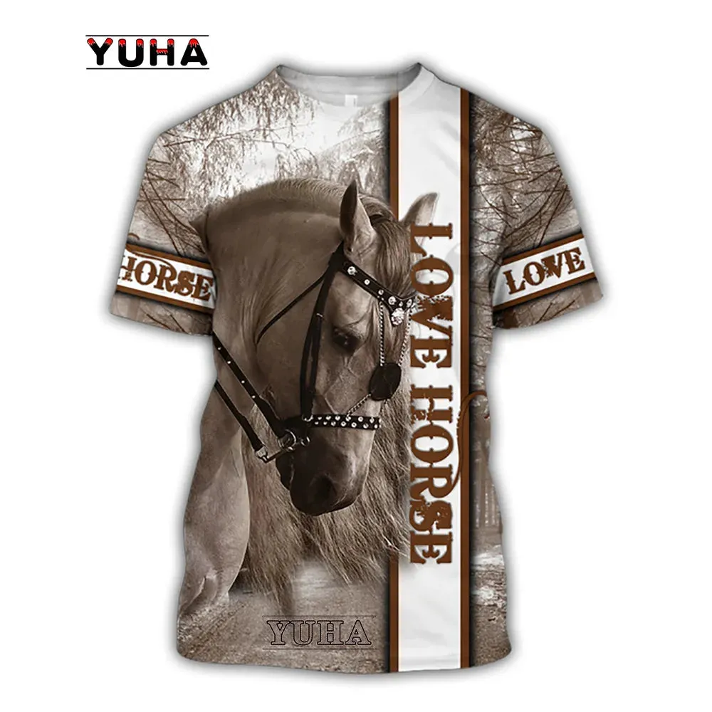 Xxs-lrge 3D Horse  Unisex  Large Loose O-Neck  Casual Short Sleeve T.