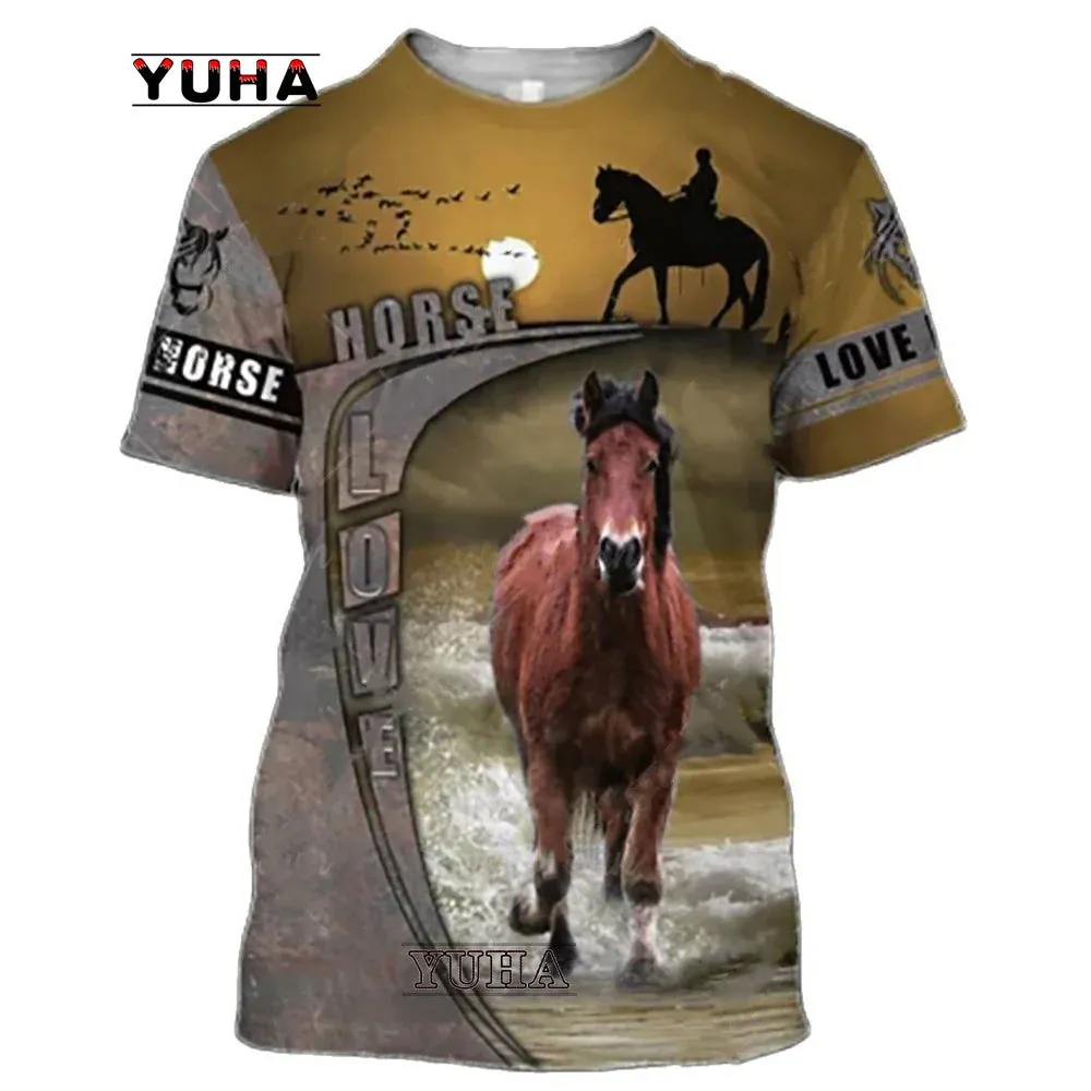 Xxs-lrge 3D Horse  Unisex  Large Loose O-Neck  Casual Short Sleeve T.