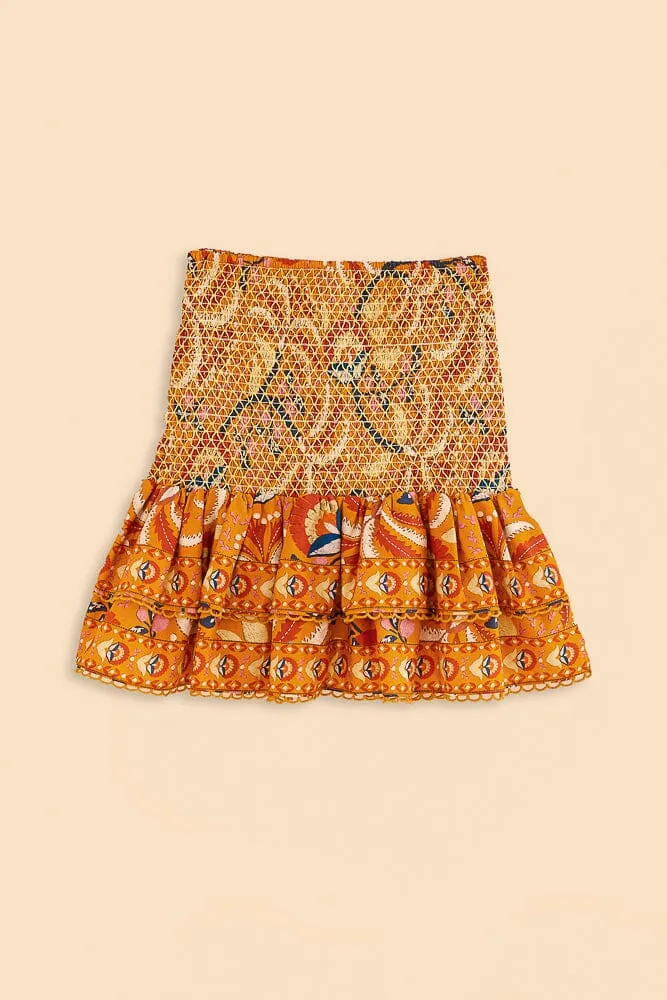 Yellow Palms Party Smocked Mini Skirt